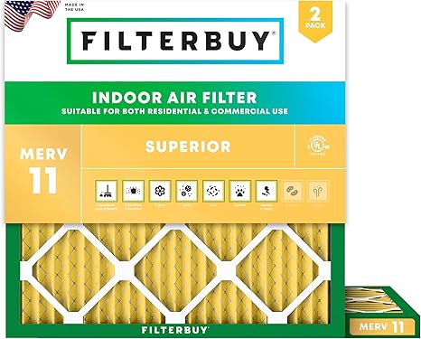 Filterbuy 11.5x11.5x1 Air Filter MERV 11 Superior Pet & Allergy Defense (2-Pack), Electrostatic Pleated HVAC AC Furnace Filters Replacement, Made in USA (Actual Size: 11.50 x 11.50 x 0.75)